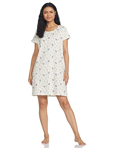 Image of Longies Women's Knee Length Knit Cotton Nighty Regular Nightgown (LGLKNWWV001 Off white014 M)