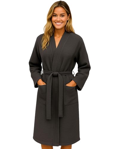 Morgenstern Bademantel Damen Leicht 100% Baumwolle Waffelstoff Waffelpique...