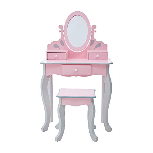 Fantasy Fields Rapunzel Kids Dressing Tables Vanity Table With Mirror & Stool Pink & Grey UK-TD-12851A - Image 3