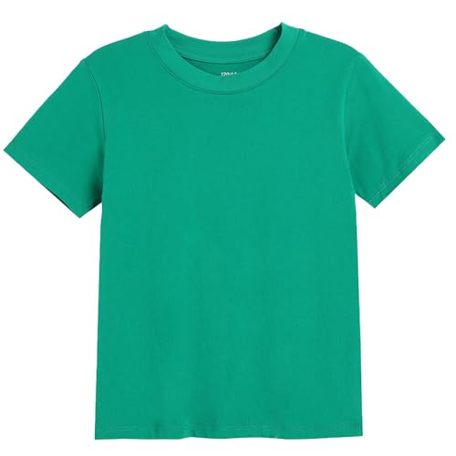 Kids Heavyweight 100% Cotton Crew Neck Plain Blank T-Shirt Breathable Summer Tee Shirt Boys Girls Childrens School P.E. Gym Casual for Age 3-15 Years(Green 9-10 Years)