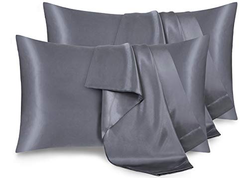 P Pothuiny Grey Satin Pillowcases King Size Set of 4