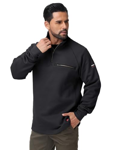 Image of Vanlens FR Hoodies Quarter-Zip 12oz Heavyweight 100% Cotton Sweatshirt CAT2 | NFPA2112 Flame Resistant Sweatshirt for Men, 100% Cotton Fleece, Waterproof & Stain-Resistant Finish, Zippered Chest Pocket