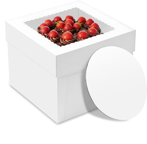 warmhut 5er-Pack Tortenkartons 30x30x20cm, Kuchenbox,Tortentransportbox, Große weiße Tortenschachtel mit Fenstern, Kuchen, Cupcakes, Gebäck (12x12x8inch - 5Stk)