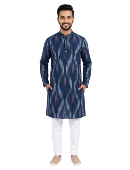 Itsyboo Blue Cotton Kurta Pyjama Set for Men | Soft Breathable Summer Ethnic Wear | Full Sleeve Mandarin Collar Traditional Outfit-image-46