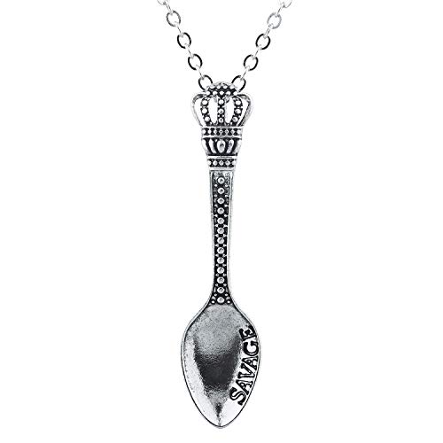 Lux Accessories Silver Tone Royal Spoon Savage Engraved Utensil Chain Necklace