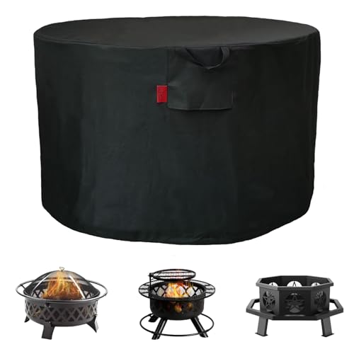 Cover Geny Outdoor Waterproof Fire Pit Cover, Round 600D Heavy Duty Black Fire Bowl Cover, Patio Fire Table Cover Gas Fire Pit Accessories, Fits 30"-35'' Wood Burning Fire Pit (36''D x 20''H)