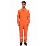 Maizoon Herren-Overall, hohe Sichtbarkeit, lange Ärmel, mit reflektierendem Band, Reißverschluss, Overall, Baumwollmischung, Overall, Overall für Werkstatt, Mechaniker, Maler, Orange, XXL