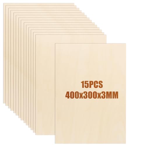 JMIATRY 15 Pezzi Compensato 400x300x3MM Pannelli Legno, Foglio di Compensato Pannelli in Legno per Artigianato Fai Da Te Artigianato Pittura Decorazioni