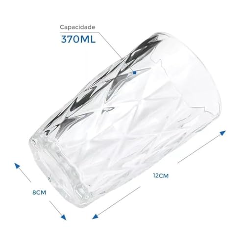 Conjunto 6 Copos de Vidro Diamante 370ml Mesa Posta Drinks - Cor: Transparente Formato: Redondo