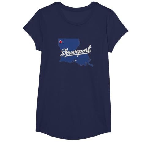 Shreveport Louisiana LA Map T-Shirt, Girls, Navy Blue, Large