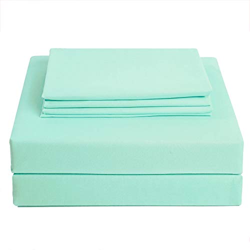 Image of 4 Piece Bed Sheet Set Twin XL - 1 Flat Sheet,1 Fitted Sheet and 2 Pillow Cases - Brushed Microfiber 1800 Luxury Bedding Deep Pocket up to 16 inch Extra Soft & Fade Resistant (Mint Color)