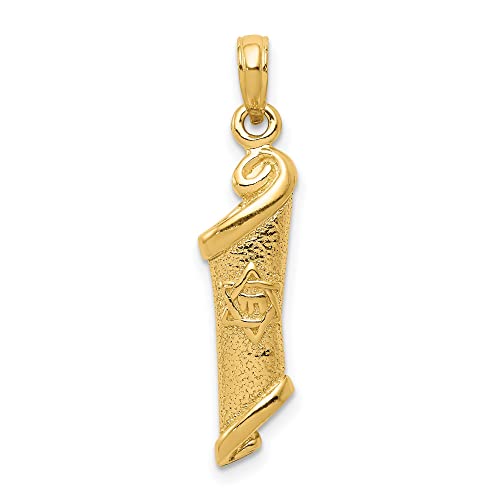 10k Yellow Gold Torah Scroll Pendant with Star of David and Hebrew Letter Shin, Religious Jewish Necklace for Men or Women, Unisex Judaica Jewelry, Hebrew Faith Symbol, Spiritual Gold Pendant