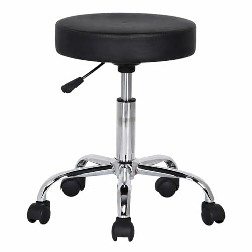 Image of NGFC Leather Doctor Stools with Adjustable Height & Wheels - Comfortable Medical, Salon, Warehouse, Garage, and Home - Versatile Black Sitting Stool for Professional Use - Pack of 1