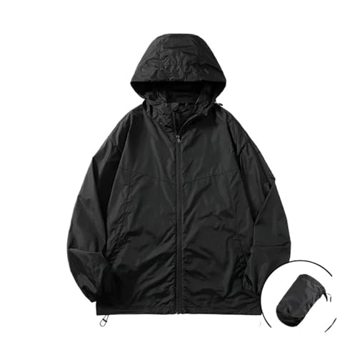 Veste de protection solaire noire XXL légère avec sac de rangement pour l'été