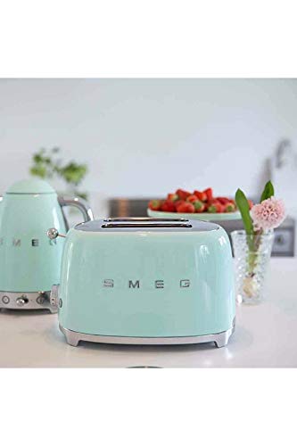 Image of Smeg Toaster, 2 Extra Wide Slot for 4 Slices, Original Italian Brand, Auto Center for Even Browning, Smart Crumb Tray, Multi-Use: Defrost, Reheat & Bagel, 6 Toast Levels, 1500W, TSF02RDEU,Pastel Green