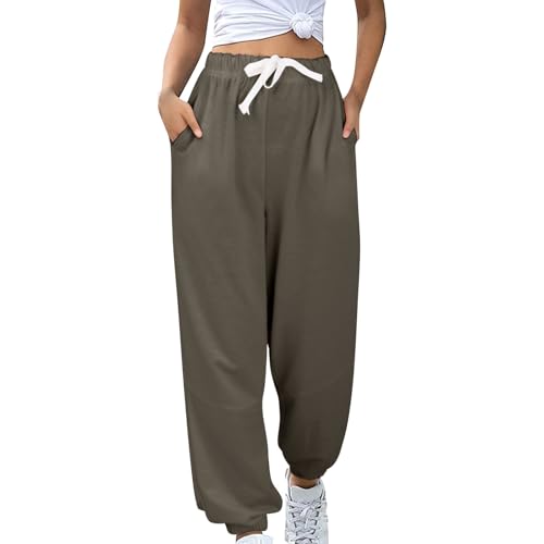 Pantalon de jogging pour femme marron taille L avec cordon