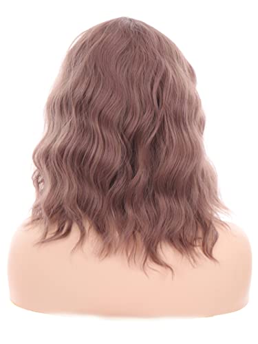 Perruque synthétique courte ondulée lilas 35cm : volume et tenue sans coiffage fastidieux