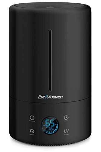 PurSteam 4.5L CoolMist Humidifier,LED Disp, Adj Auto-Off Timer,Temp and Humidity Displays,Aroma Tray for Essential Oils, Nightlight,Auto Shut-Off & Humidity Level Setting