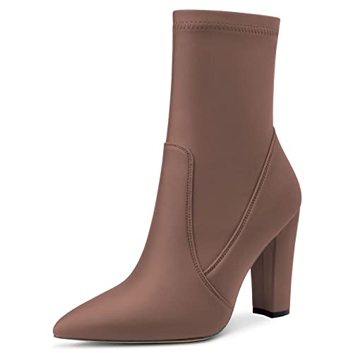 Castamere Women Chunky Block High Heel Pointed Toe Ankle Boots Short Bootie Zipper Slip-on Cute Dress Wedding Party Boots 3.9 Inches Heels2