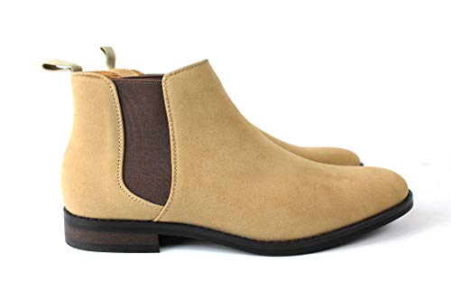Jaxson Men's Ankle Dress Boots Slip On Almond Round Toe Leather Chelsea JX-B1851A4