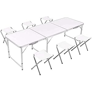 Multipurpose Table Set with 6 Chair, Outdoor Indoor Use for BBQ| Picnic| Garden| Office Parties Set In White Foldable…