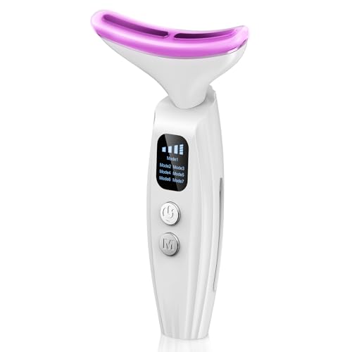 Gesichtsmassagegerät Gegen Falten EMS Gerät Hals Massager Face Beauty Device mit Lifting Effekt & Anti Aging 3 Modi 7 Farben LED Licht wiederaufladbar