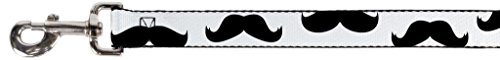 Buckle-Down Pet Leash - Mustaches White/Black - 4 Feet Long - 1.5