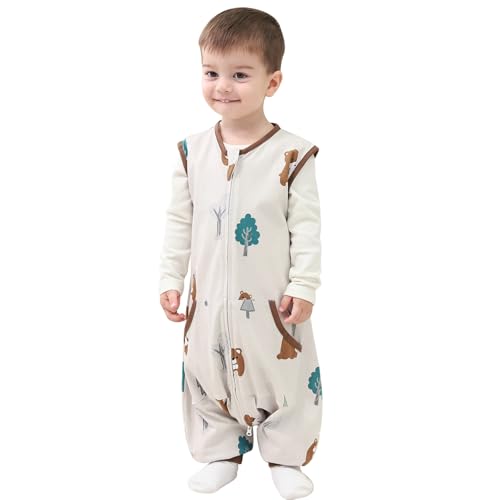Image of HOMEAL 0.5Tog Toddler Sleep Sacks 2T-3T,Toddler Sleeping Sack with Legs, Sleep Sacks, Wearable Blanket Brown Bear