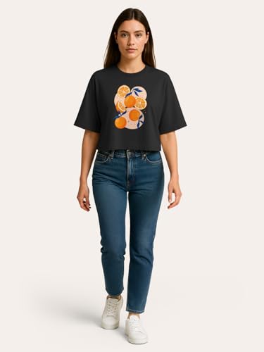 Image of HELLCAT Beige Printed Loose Fit Crew-Neck Crop T-Shirt for Women