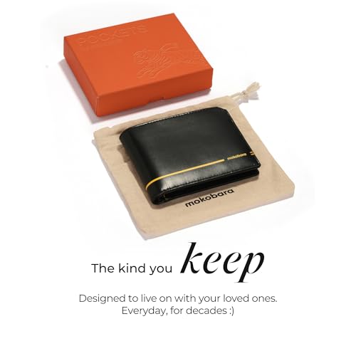 Image of MOKOBARA Stash Bifold Wallet for Men | Monostriped | Genuine Leather | RFID Protected | Holds Up to 12 Cards | Double Currency Compartment | Money Moves (Black)