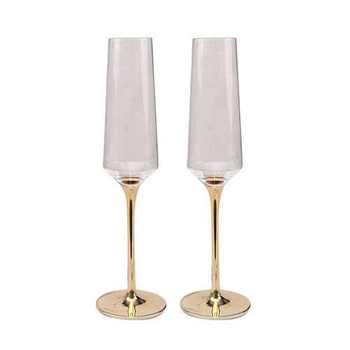 Image of Melbify Gold Stem Champagne Flutes Glasses Gift Set | 300 ML| Set of 2 | | Elegant Box | Ultra-Premium | Red & White Wine & Champagne Glass | Ideal for Wedding,Couple,Anniversary | Gift Set