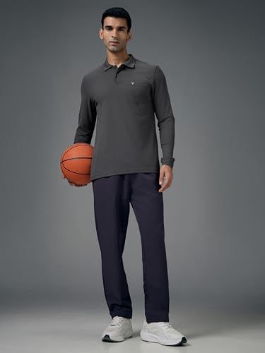 Image of TECHNOSPORT Men Polyester Slim Fit Polo Neck Full Sleeve Matpiq T-Shirt with Patch Pocket for Regular Use