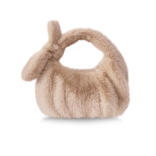Sacola feminina peluda de pele sintética minisbolsas de pelúcia pequena bolsa outono e inverno bolsa de mão DJ, Caqui