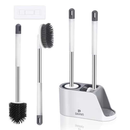 Escobilla de Inodoro con Soporte ventilado de Silicona y cerdas para Dispositivo de Limpieza de Inodoro con un Soporte con Mango de Aluminio