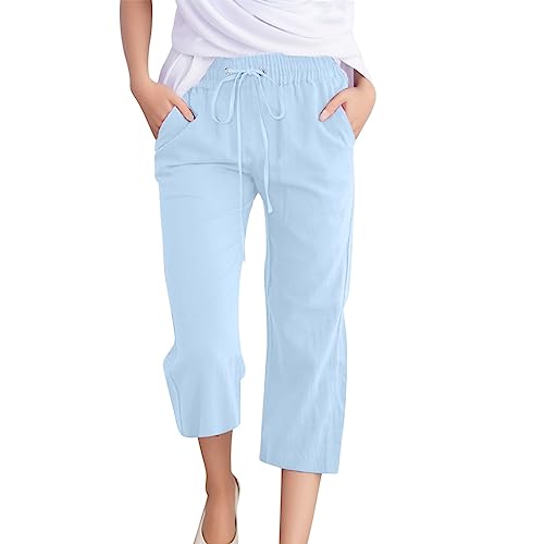 Pantalon capri 3/4 femme fluide à taille élastique haute pour l'été