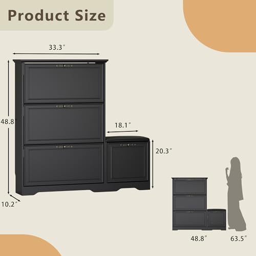 Entryway Shoe Cabinet with Bench, Hidden Storage and Adjustable Shelves, Wooden Shoe Rack and Organizer for Hallway, Mudroom, Closet, Small Apartment2
