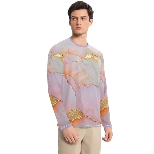 Marble White Blush Men's Swim Shirts UPF 50+ Quick Drying Long Sleeve Sun Protection Long Sleeve Hiking3