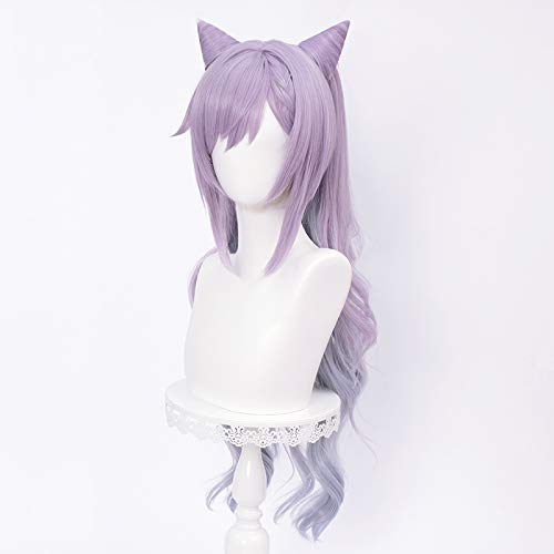 Image of LABEAUTE Anime Purple Wigs for Keqing Cosplay Hair Wig with Ponytails Horns Long Pigtails Wig for Halloween Kids Women + Free Cap