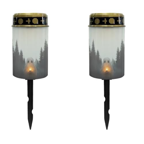 Image of Halloween GhostSolar Memorial Lights for Graves | Outdoor Waterproof LED Flameless Candle Grave Lights Solar Powered Landscape Light for Grave Memorial Gift, Cemetery Decor