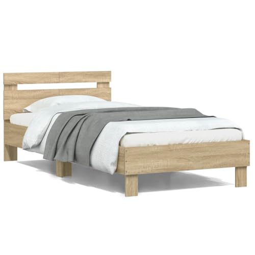 vidaXL Bettgestell, Bettrahmen mit Lattenrost, Bett Gästebett mit Kopfteil, Einzelbett Schlafzimmerbett Schlafzimmermöbel, Sonoma-Eiche 100x200cm vidaXL Bettgestell, Bettrahmen mit Lattenrost, Bett Gästebett mit Kopfteil, Einzelbett Schlafzimmerbett Schlafzimmermöbel, Sonoma-Eiche 100x200cm