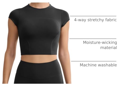 Image of ENERBLOOM Workout Crop Tops for Women Yoga Short Sleeve Removable Bra | Slim Fit, Mild Support, Crop T-Shirt, Mock Neck, Soft Comfort, High-Stretch, for Yoga,Gym & Daily Wear