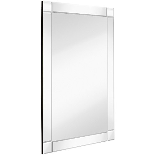 Hamilton Hills Rectangular 24x36 inch Silver Framed Vanity Mirror | Beveled Edge Squared Corner Frame Vanity Wall Mirror | Classy Decorative Bathroom Mirrors for Vanity, Hallway or Entry - Hanging