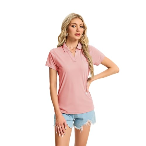 Image of Women's Polo Shirts Short Sleeve Quick Dry UPF 50+ Sun Protection Golf Tops | V Neck Collared Design, Business Casual Work, Tennis Pickleball Athletic