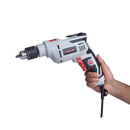 Image of IZOM 750W Electric Impact Drill Machine with 13mm Chuck (Reversible)| 0-3100 RPM Drill for Wood, Metal & Masonry | Includes Masonry & Twist Drill Bits + Side Handle | Home, DIY & Professional Use