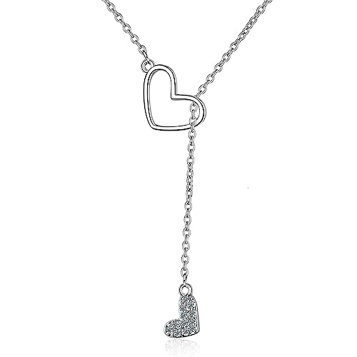 Collier double cœur Argent 925 pour femmes tour cou court ajustable zircone