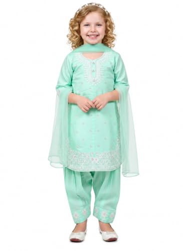 Image of A.T.U.N. (ALL THINGS UBER NICE) Girls Elegant Thread Embroidered Salwar Suit Set with Dupatta | Premium 3 Piece Traditional Ethnic Outfit for Festive Functions & Celebrations