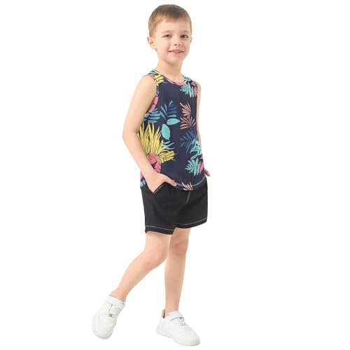 Boys Tank Top Shirts Jungle Leaf Colorful Sleeveless T-Shirts Crew Neck for Kids Clothing Children4