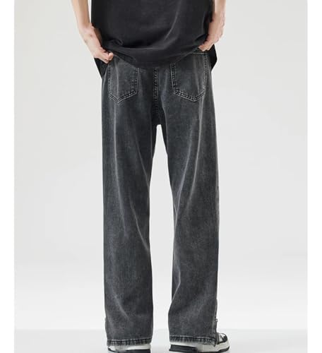 Men Vintage Jeans with Pockets Y2k Wide Leg Pants High Street Straight Wide Denim Trousers2