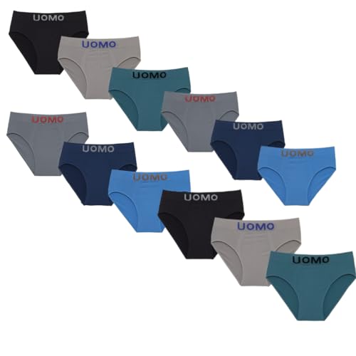 Genérico UOMO Slips Calzoncillos Licra para Hombre, Cómodos y Suaves, Sin Costuras Pack 12 o 6 Boxer Slip para Hombre Comodidad Transpirable (FR/ES, Letras, L, Regular, Regular, 6, Multicolor)