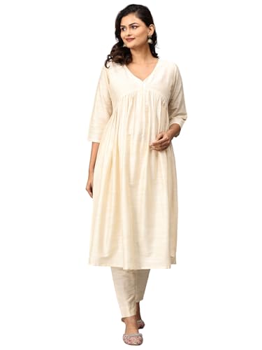 Image of The Mom Store Women's Raw Silk Maternity and Nursing Kurta Set | Front Zipper for Easy Feeding Pre and Post Pregnancy